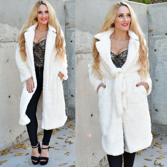 GIA Cream Faux Fur Coat - Picture 3 of 5